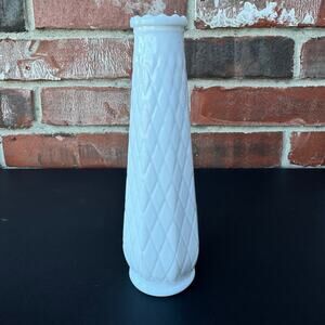 Vintage E.O. Brody Co. Milk Glass Quilted Lattice Bud Vase White